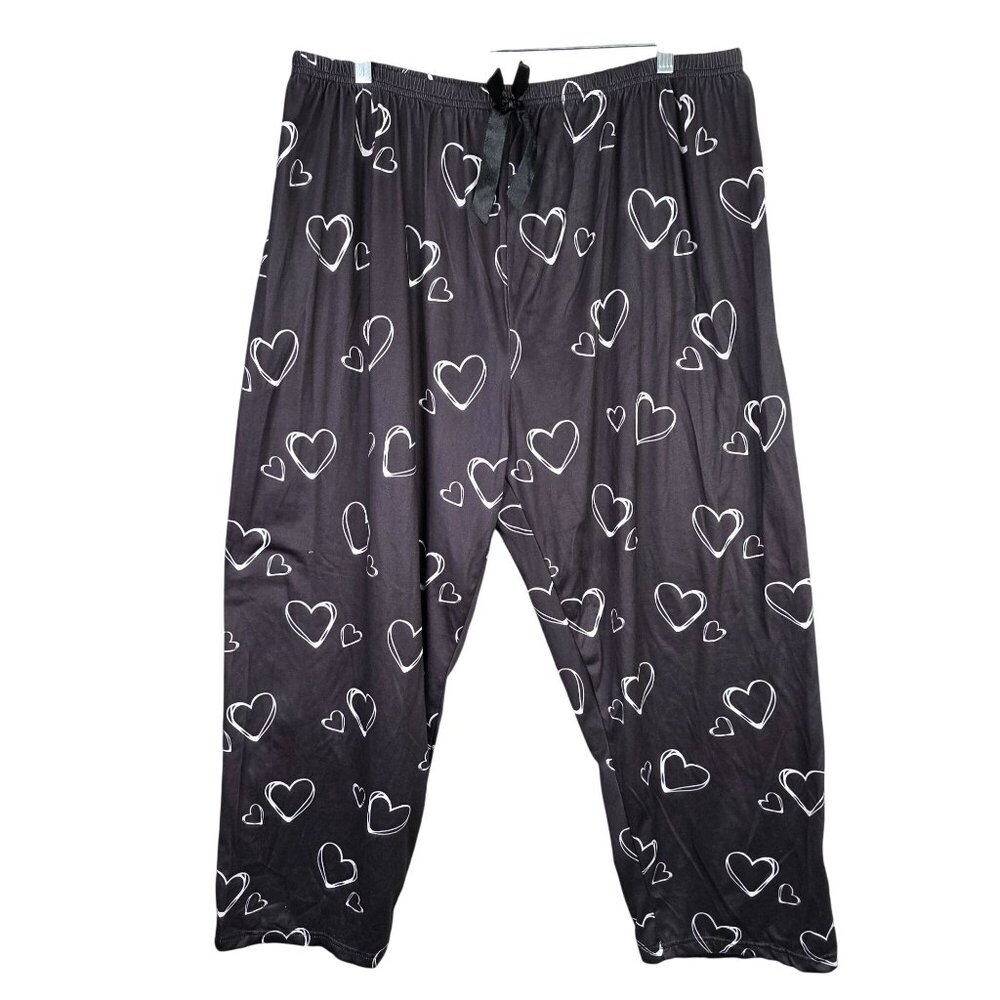 Womens Black & White Love Print Pajama Pants Elastic Waist Stretchy Lounge 4XL